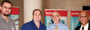 All smiles at the Beckhoff showcase as Jim Pinto discusses Beckhoff’s growth with local MD Conrad Muller